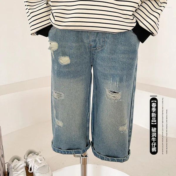 Pantalon bleu pour enfants, jean déchiré pour garçons, Cool et sauvage, printemps 2024