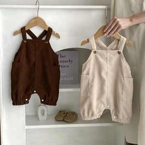 Broek 2024 lentekleding jongen kinderen zakken effen corduroy broek meisje baby losse overalls baby katoen casual kind