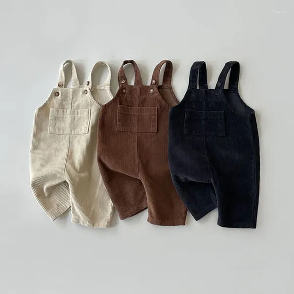 Pantalon 2024 Printemps Ins Garçon Fille Enfants Rétro Salopette En Velours Côtelé Bébé Bretelles Solides Pantalon Enfant Coton Décontracté Vêtements Pour Bébés