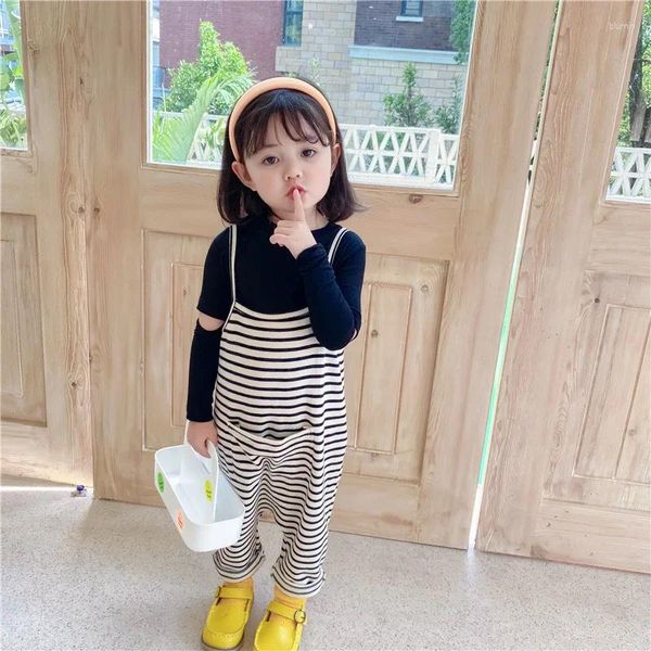 Pantalon 2024 Les enfants coréens du Springor portent des filles Stripe Stripe Loose Backband Pantal