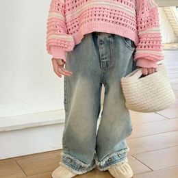 Брюки 2024, джинсовые брюки Stlye для девочек и мальчиков, хлопковые весенние модные детские длинные брюки от 2 до 8 лет, PP811
