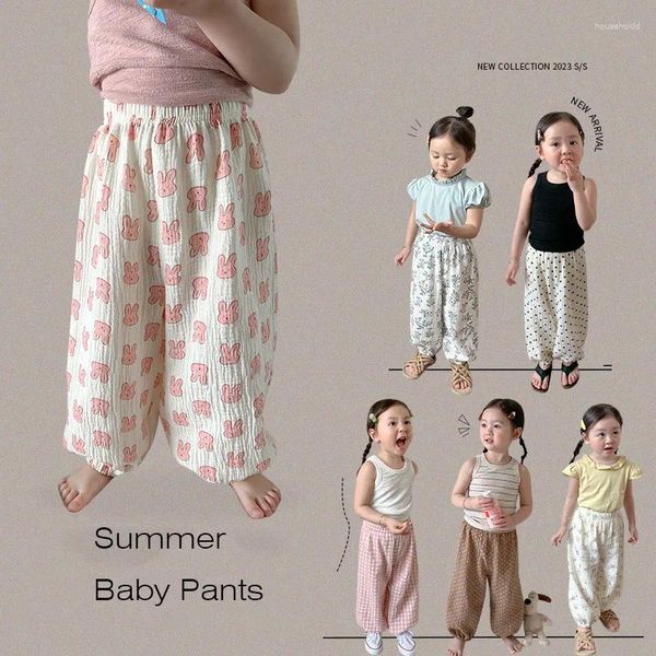 Pantalones 2024 pantalones de verano para niñas gasa de doble capa repelente de mosquitos niños dibujos animados Casual niños bebé