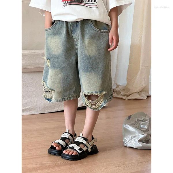 Pantalones 2024 Summer Niños coreanos Holte de piernas anchas Jeans y niñas hacen una tendencia a la antigua de la moda