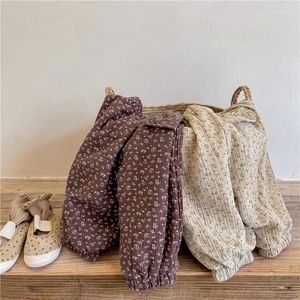 Broek 2024 Winter Baby Meisjes Bloemen Gedrukt Broek Koreaanse Stijl Dikker Fleece Voering Peuters Kinderen Warm