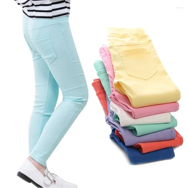 Pantalon de 3 à 12 ans pour filles pantalon crayon élastique leggings de bébé 2024 jeans d'imitation de couleur solide pour enfants