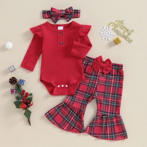 Pantalon 3pcs de Noël de Noël pour bébés filles set nerveux à manches longues roberie + pantalon de poussée à carre