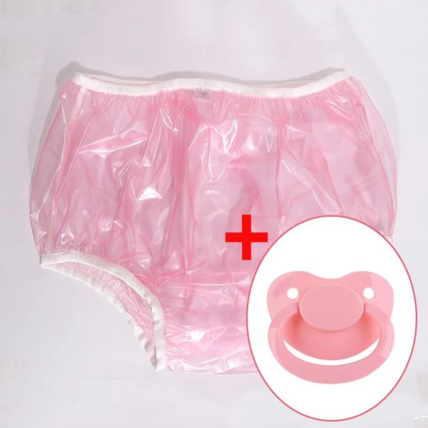 Pantalones ABDL Pañales para adultos Onesize Pink Incontinence Basties PVC Reutilizable DDLG Pantalones para bebés para adultos Pantalones Pantalones de plástico Plus1adult Pacifier