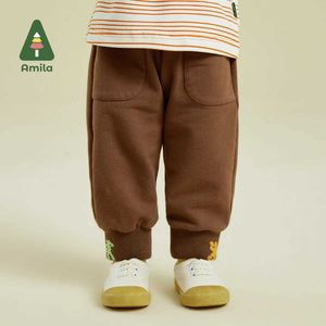Broek Amila Baby Boy Girls Pants 2023 Autumn Nieuwe Vergelijking van het Dierlijk Vorm Kleurontwerp Katoen Fashion Casual Mens Kleding Childrens ClothingL2403