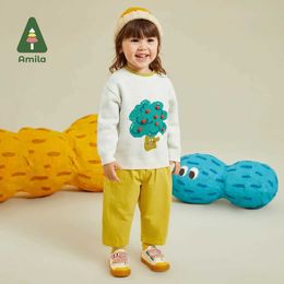 Pantalon Amila Baby Boy Girs Simple Pantalon polyvalent 2023 Automne Nouveau 100% Cotton Fashion Casual Mens et Childrens Clothingl240502