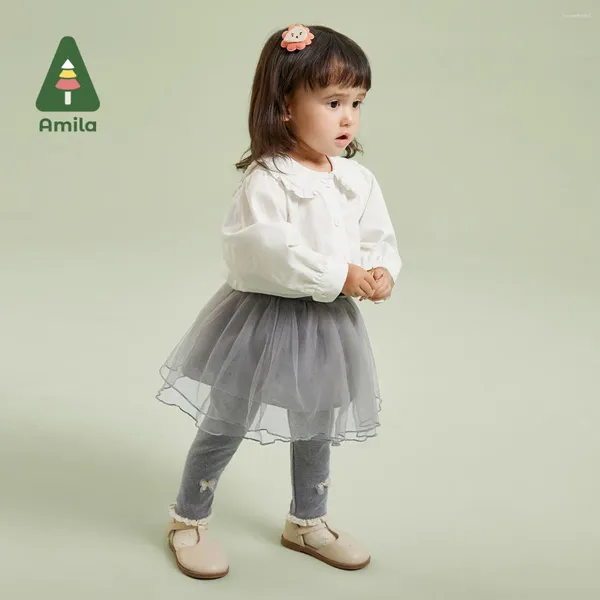 Pantalones Amila Baby Culotte 2024 Otoño Luz y delgada Cabeza versátil Bordado Falda de tul Pantalones para niñas Vestido Ropa para niños