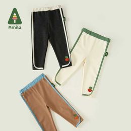 Pantalon Amila Baby Leggings for Girls 2023 Automne New Radish Label imprimé Childrens Soft Fashion Pantal