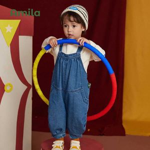 Broek Amila baby algehele broek 2022 herfst nieuwe ademende materiaal jeans geschikt voor jongens en meisjes blauw losse kinderen kledingl2403