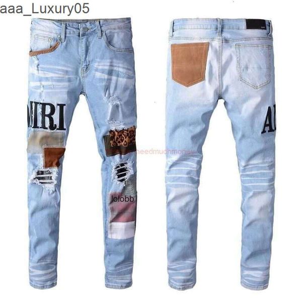 Pantalons amirlies am amis imiri amiiri AM Designer Clothing es Jeans Denim Pants es Fashion Mens amari avec trous noirs brodé amirl Patch Elastic Slim Pan EBQJ