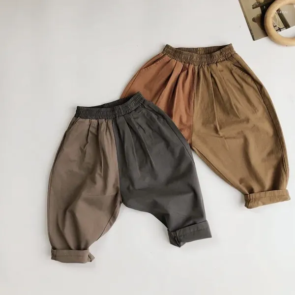 Pantalones de otoño para niños, pantalones holgados de lino y algodón para niñas, pantalones casuales a la moda para niños, Harem con retazos, ropa para niños pequeños