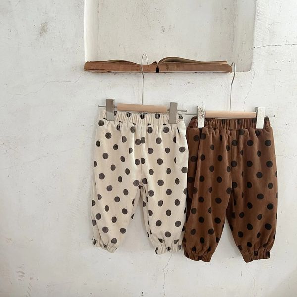 Pantalones Otoño Invierno Niño Infantil Niña Bebé Plus Fleece Espesar Pantalones de pana Niño Puntos Pantalón casual Niño Pantalón de algodón suelto 231113