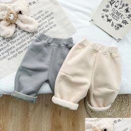 Broeken Herfst Winter Kinderen Plus Veet Losse Warme Jongen Baby Fleece Dikker Mode Broek Meisje Baby Solid Casual Drop Delivery Kids Dhgfu