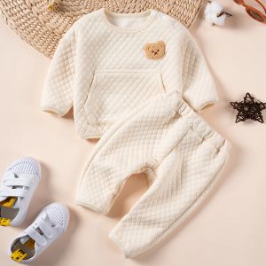 Broek babykleding sets herfst warme babymeisjes kleding set outfits dragen schattige babyjongen sweatshirts broek 2 stks winterpakken voor pasgeboren