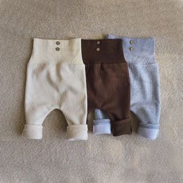 Брюки Детские хлопковые штаны с пуговицами Осень-зима Флисовые штаны для мальчиков и девочек Однотонная одежда для малышей От 0 до 2 лет 231113