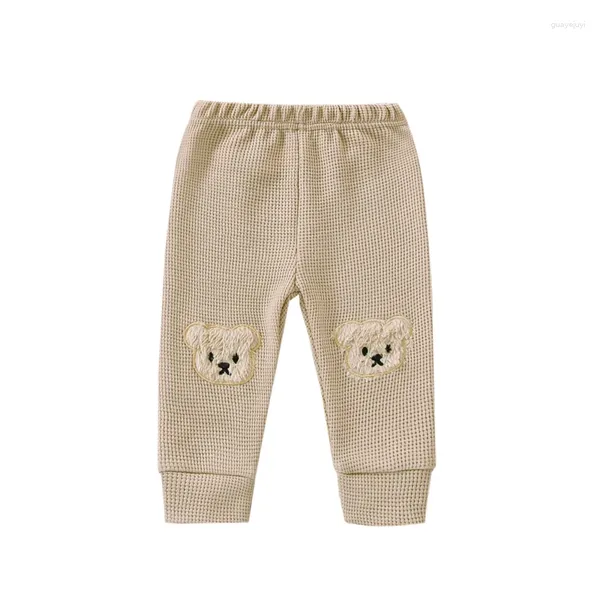 Pantalons pour bébés filles et garçons, pantalons avec ours de dessin animé, taille élastique, tricot gaufré, décontracté pour les tout-petits de 0 à 3 ans