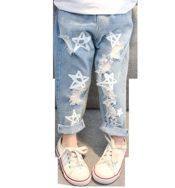 Pantalon bébé filles Jeans Star Print pantalon pour taille élastique enfants avec trou automne nouveauté vêtements infantile 221207