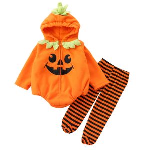 Pantalon bébé Halloween Costume pour tout-petit bébé fille fille cosplay tenues de citrouille à manches longues à capuche pantalon rayé