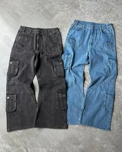 Pantalon Baggy Jeans vintage cordon de serrage en vrac pantalon de poche décontracté