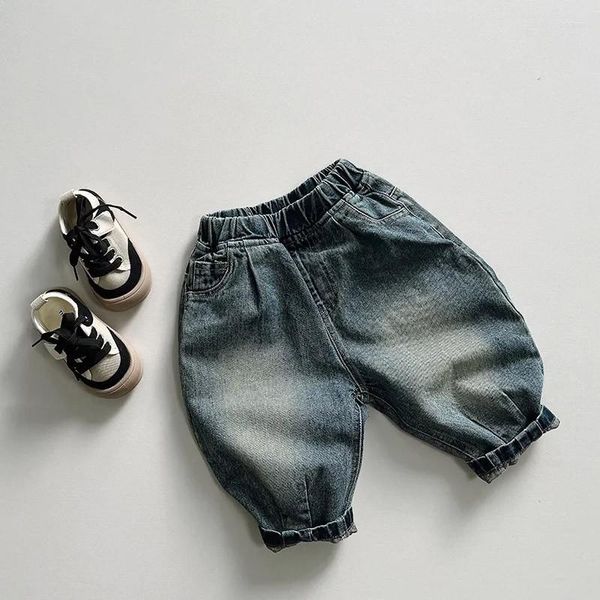 Pantalon en Denim pour enfants, garçon et fille, rétro, décontracté, ample, assorti avec tout, jambes larges, en coton, à la mode, vêtements pour bébés