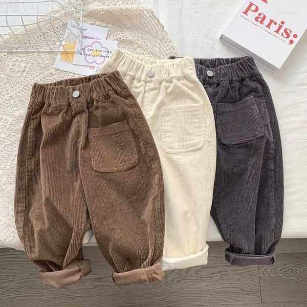 Pantalons en velours côtelé pour garçons et filles, vêtements coréens pour enfants, couleur unie, tenue de printemps et d'automne pour adolescents