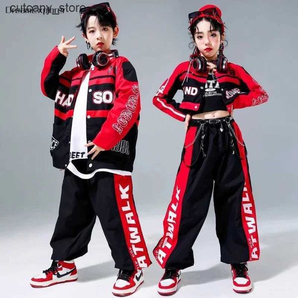 Pantalon garçons hip hop moto contraste veste pantalon cargo girls baseball manteau cropwear streetwear kids jazz street dance vêtements de vêtements l46 l46