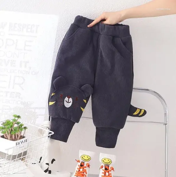 Pantalones para niños, pantalones gruesos y de felpa para invierno, ropa de abrigo informal para bebés con Clip de algodón ajustable P