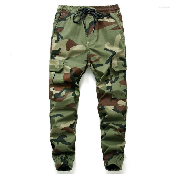 Pantalones escolares informales para niños, pantalones para correr de camuflaje verde militar, con cordón, cintura elástica, contraste, carga de 120-165cm