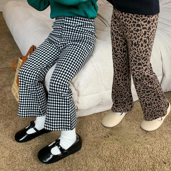 Pantalons enfants vêtements 2023 printemps automne filles Leggings Plaid évasé décontracté à la mode taille élastique Flare pantalon