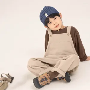 Pantalones niños ropa niños tirantes pantalones 2024 moda estilo coreano suelto Casual Color sólido longitud completa para