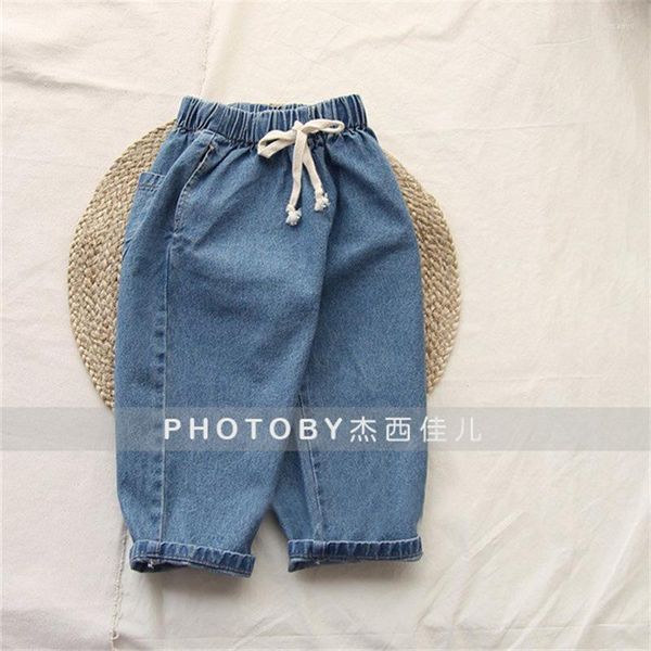 Pantalons enfants vêtements enfants pantalons Style coréen printemps et été garçons filles Simple mode taille élastique à lacets Jeans décontractés