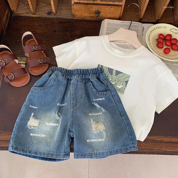 Pantalons enfants vêtements enfants couleur unie Simple Denim Shorts 2024 été garçons mode décontracté Style coréen tout-match