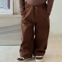 Pantalones Ropa para niños Niños Pantalones casuales cálidos Invierno Niños Cachemira marrón Algodón de color sólido simple