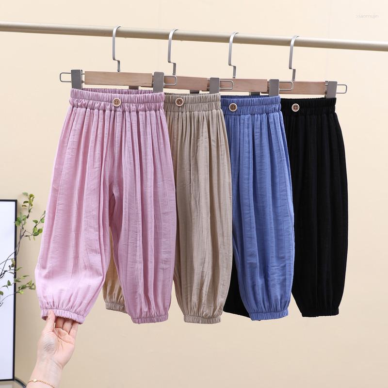 Pantalons enfants ourlet élastique pantalons garçons filles glace soie décontracté survêtement pantalon solide moustique enfants vêtements longs