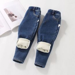 Broeken Kinderbroeken Denim Fleece Fluwelen gevoerde jeans Winter Herfst Kinderen Warm Peuter Babyjongen Meisjes Jean Elastische taille