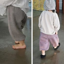 Pantalons en coton et lin froissés pour enfants, vêtements de printemps et d'été pour garçons et filles, style coréen anti-moustiques, pantalons bouffants pour bébés
