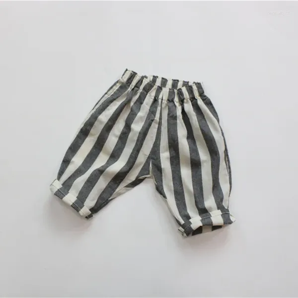 Pantalon pour enfants coton et lin pantalon 7 pouces coréen largeur bande garçons filles radish kid's individualité rayée