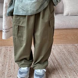 Брюки, детские штаны, осень 2024, корейская повседневная хлопковая детская одежда с боковым карманом для мальчиков, детская одежда для мальчиков