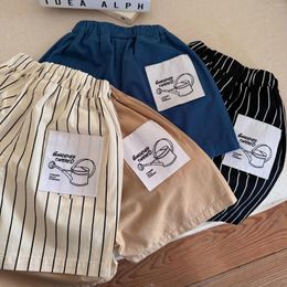 Pantalones cortos para niños 2024 verano niños y niñas parche de dibujos animados bebé moda a rayas