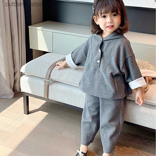 Pantalones para niños ropa para niñas trajes de niña primavera otoño nuevo coreano fashionab personalidad suéter con capucha +pantalones anchos g set de dos piezas L46