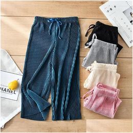 Pantalons enfants plissés pantalons à jambes larges été fille enfants lâche décontracté en mousseline de soie longueur cheville livraison directe bébé vêtements de maternité Oti89