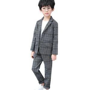 Pantalons classiques enfants plaid costume formel ensemble pour garçon de mariage de mariage costume de performance enfants pantalon jeste de blazer 2 pièces tenues 413y