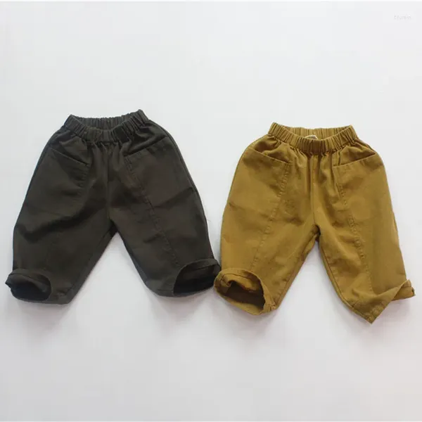 Pantalones Deer Jonmi Primavera Niños Algodón Lino Estilo Coreano Bebés Casual Color Sólido Pantalones Cruzados
