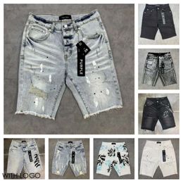 Pantalones Diseñadores Menores morados para hombres Jeans cortos de hip hop agujero de rodilla casual longitud jean ropa 29-40 stone shorts de alta calidad D