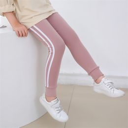 Broek Fallwinter Girl -broek Pure Color Side Stripe Sports Leggings For Kid Girls Heatpants Kids Sport Out meter 221102