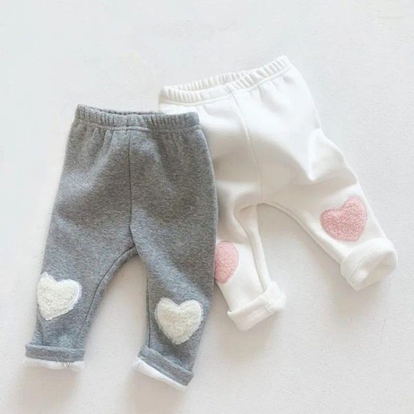 Pantalons Mode Bébé Filles Pantalons Automne Hiver Épais Chaud Doux Enfants Bas Leggings Enfants Infantile Mignon Amour Coeur Patch 12-24 M