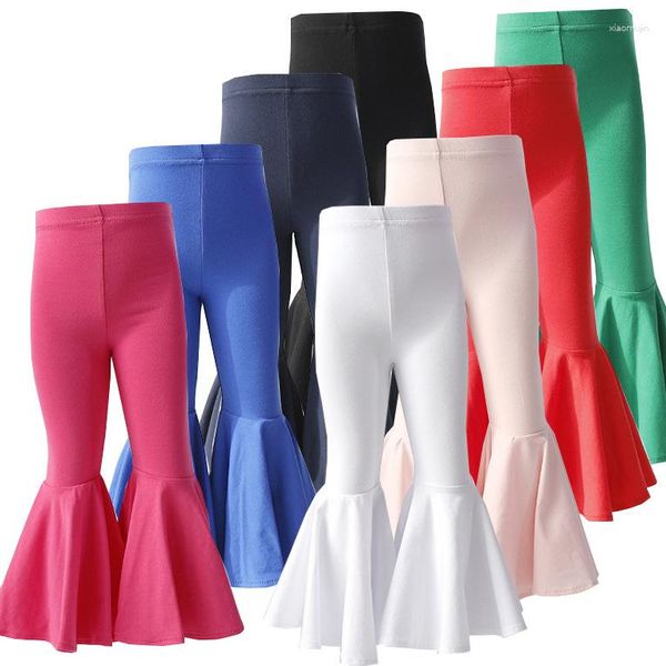 Pantalons en cuir pour filles, pantalons à la mode, tissu enduit de dorure solide, Leggings à bas de cloche, bas à volants, vêtements pour enfants